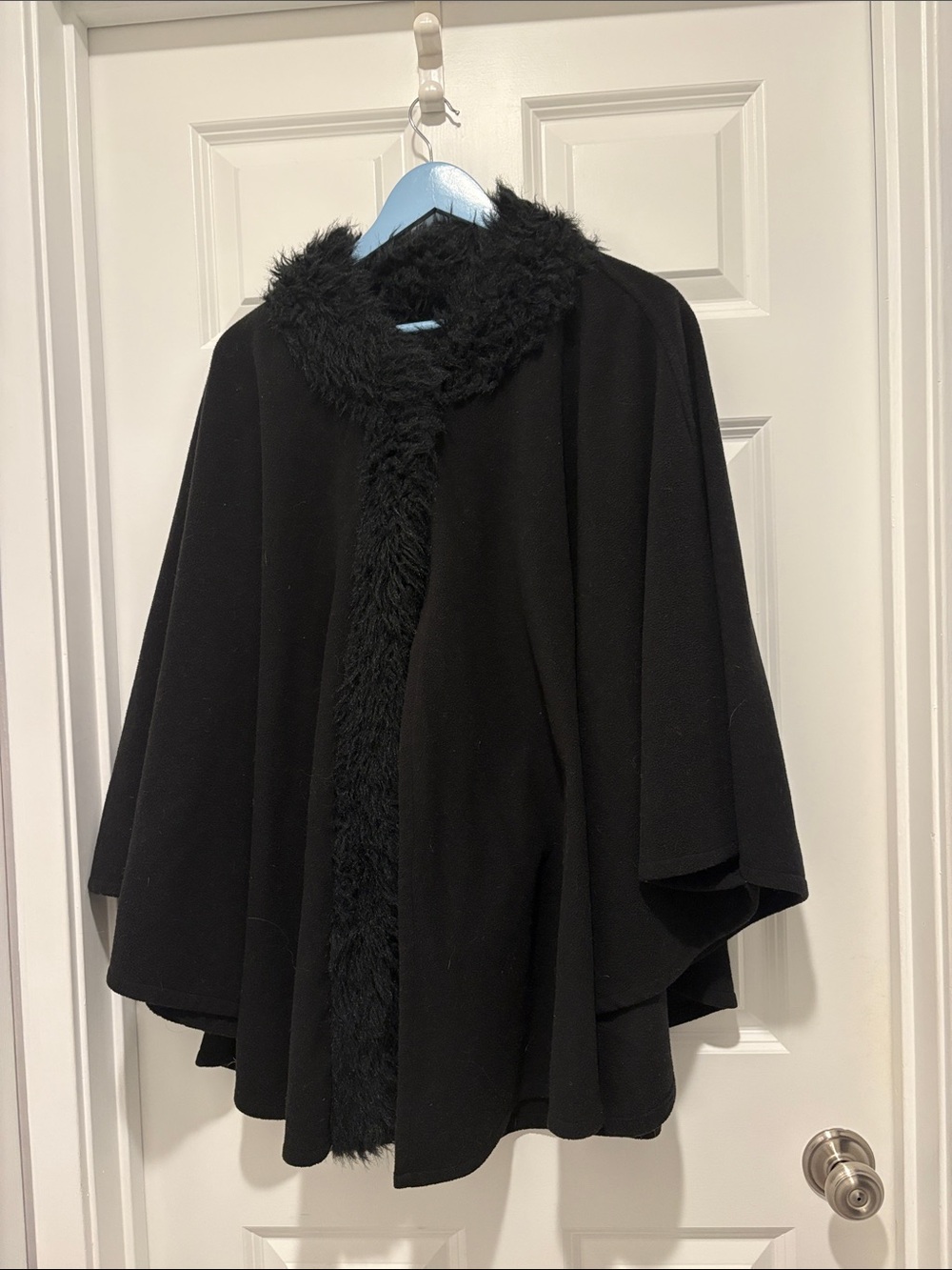 Women's Black Faux-Fur Trim Cape Coat